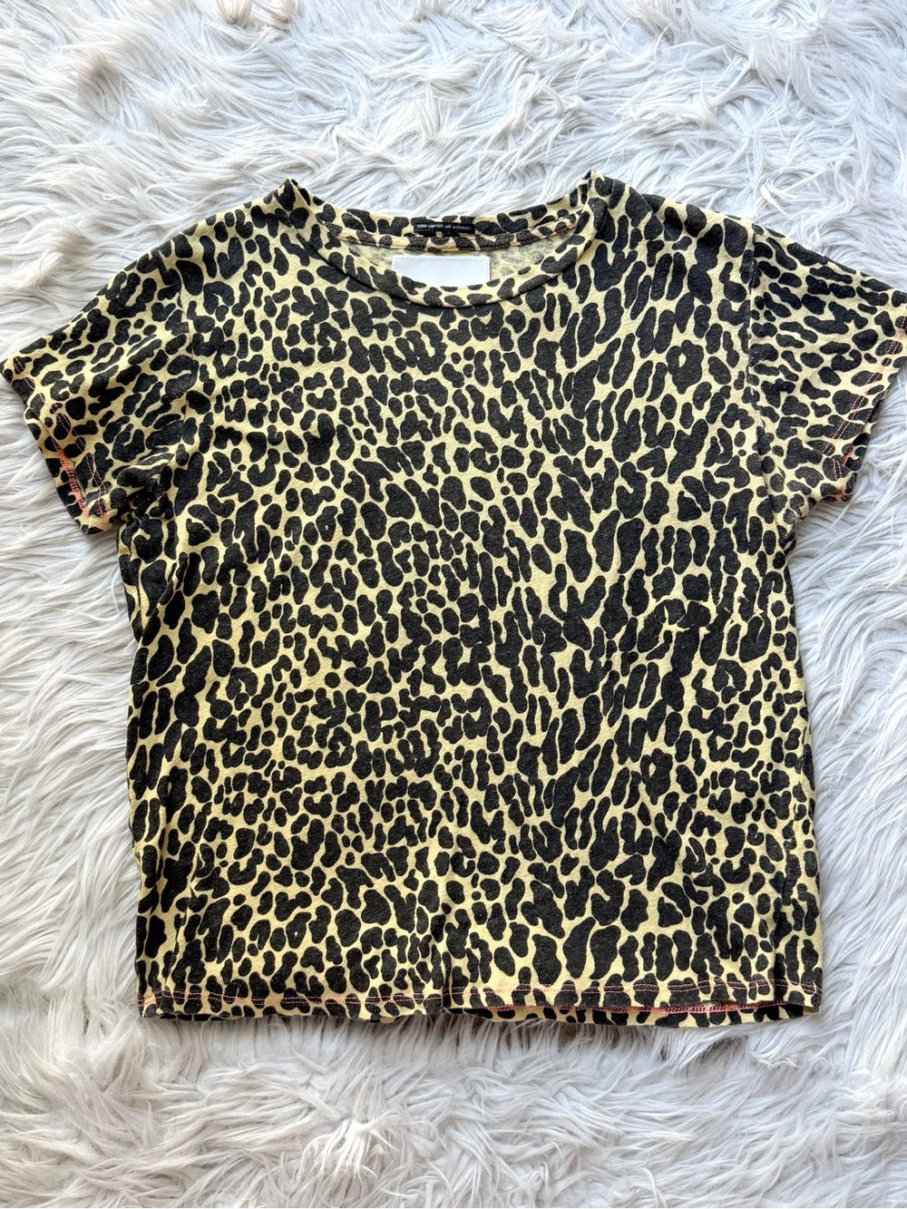 MOTHER Superior The Sinful Leopard Print Linen Cotton Tee Yellow Black M